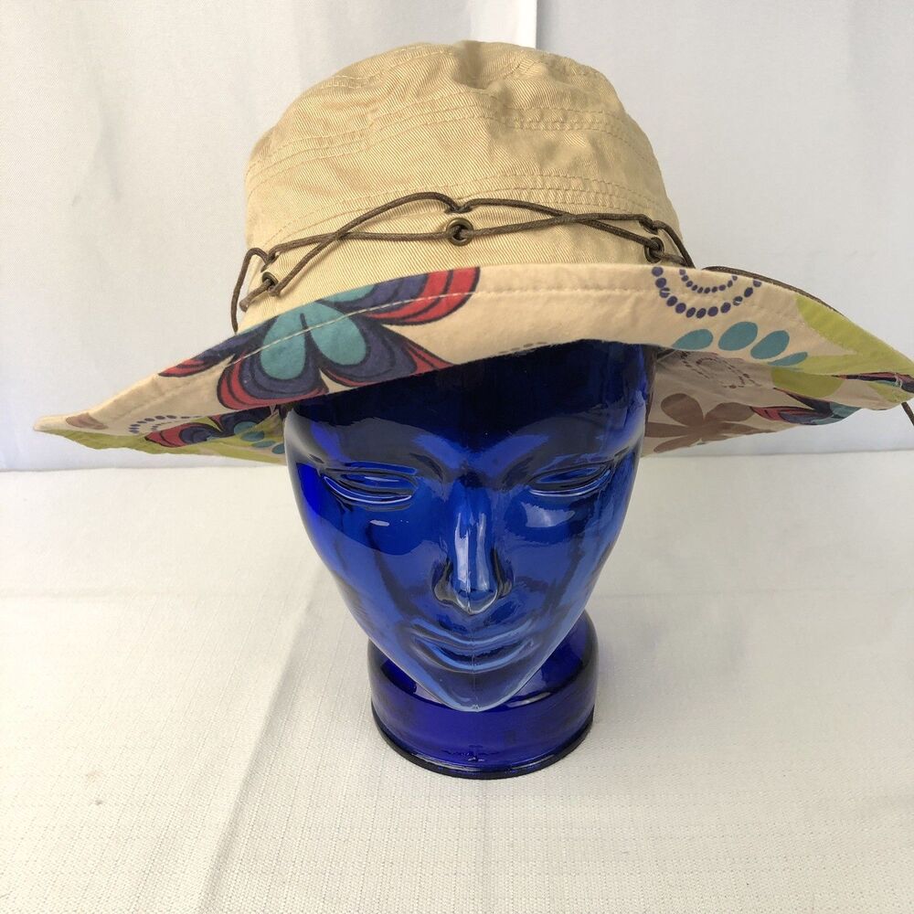 Peter Grimm Women’s Beige Floppy Hat One Size Fits Most Hippy 100% Cotton Floral